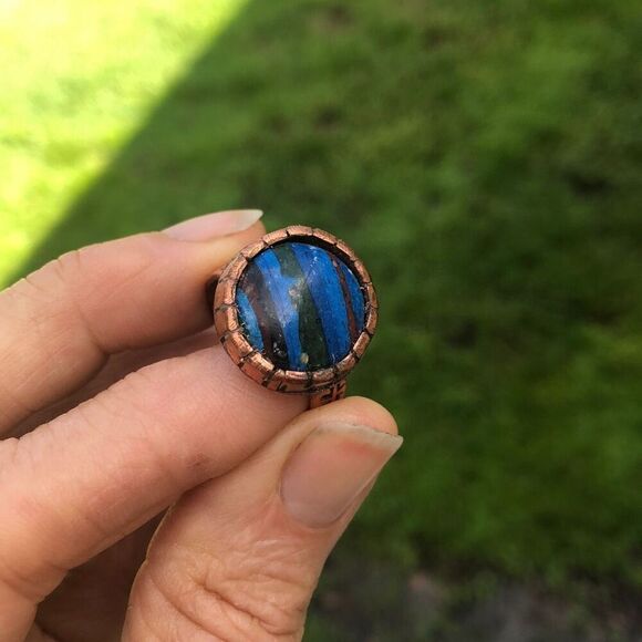 Ring, Copper and Blue Calcite Ring, size 10, NEW, Handmade, Artisan - Picture 7 of 12